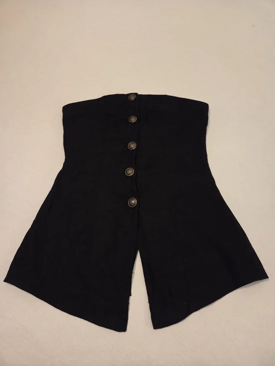 FREE PEOPLE Between Us Black Linen Blend Asymetrical Sweetheart Corset Top SZ S - Picture 3 of 11